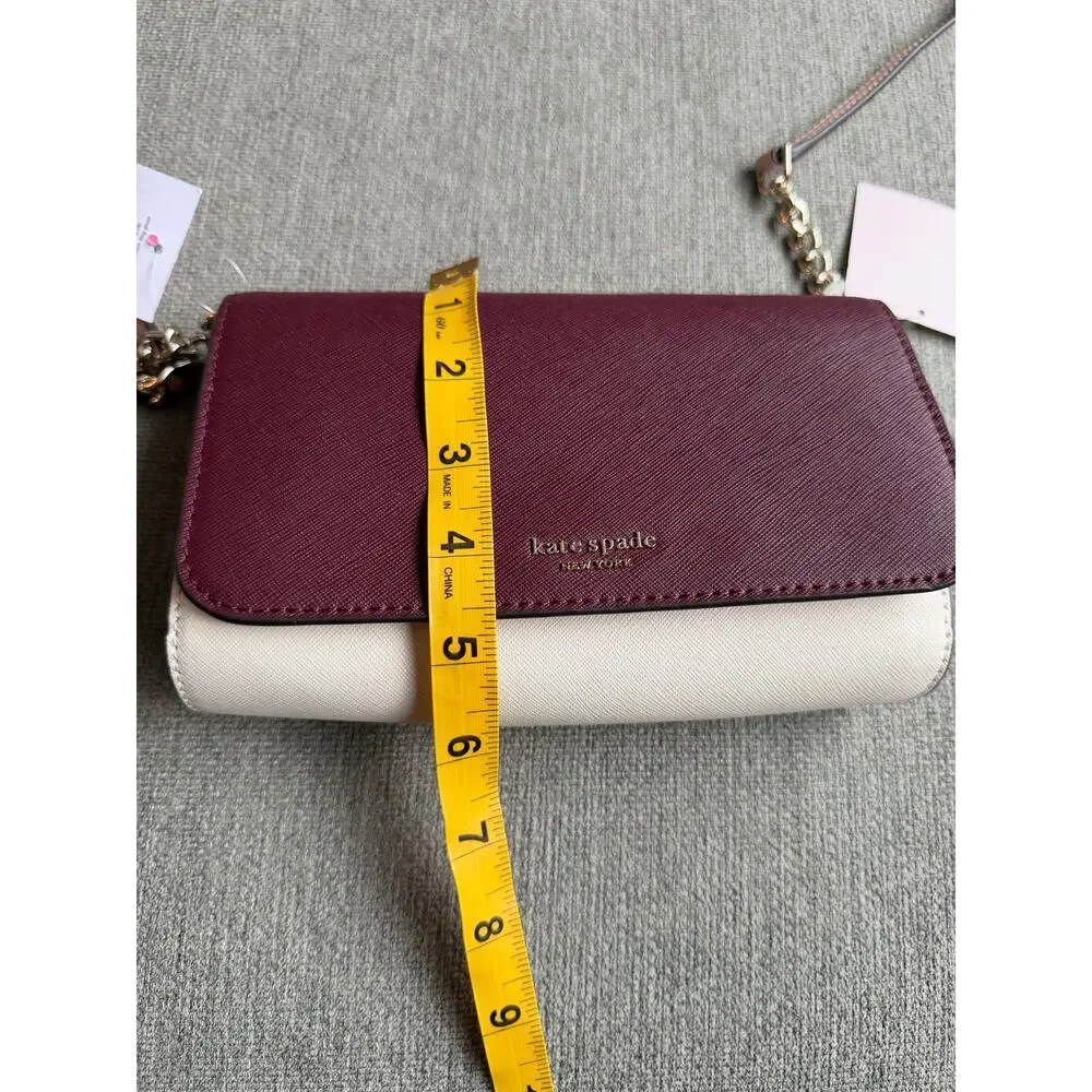 Kate Spade Cameron Small Flap Crossbody Cherry Wood White Pink  Burgundy Maroon